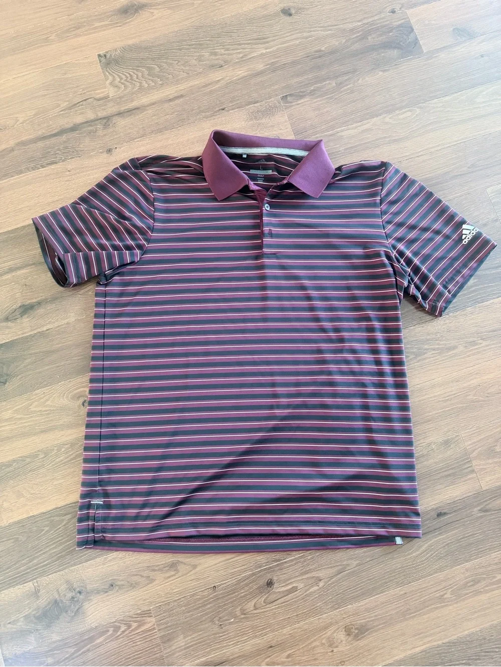 adidas Men’s Burgundy Polo with Purple and Black Stripes